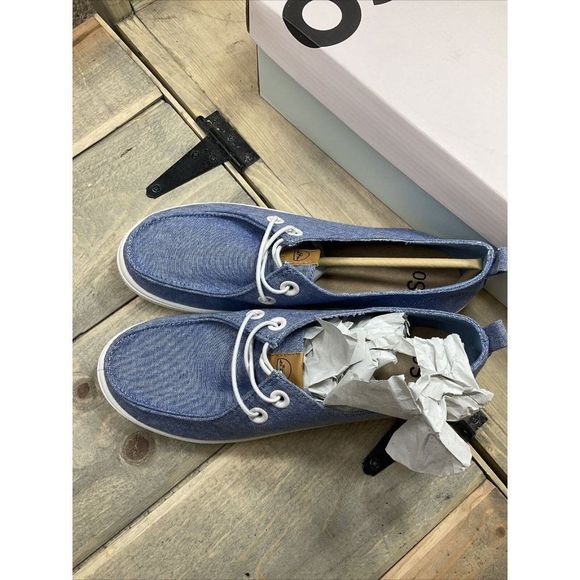 So Edenn Women's Moc Toe Slip-On Sneakers Blue White US 6.5 Chambray - Picture 4 of 10